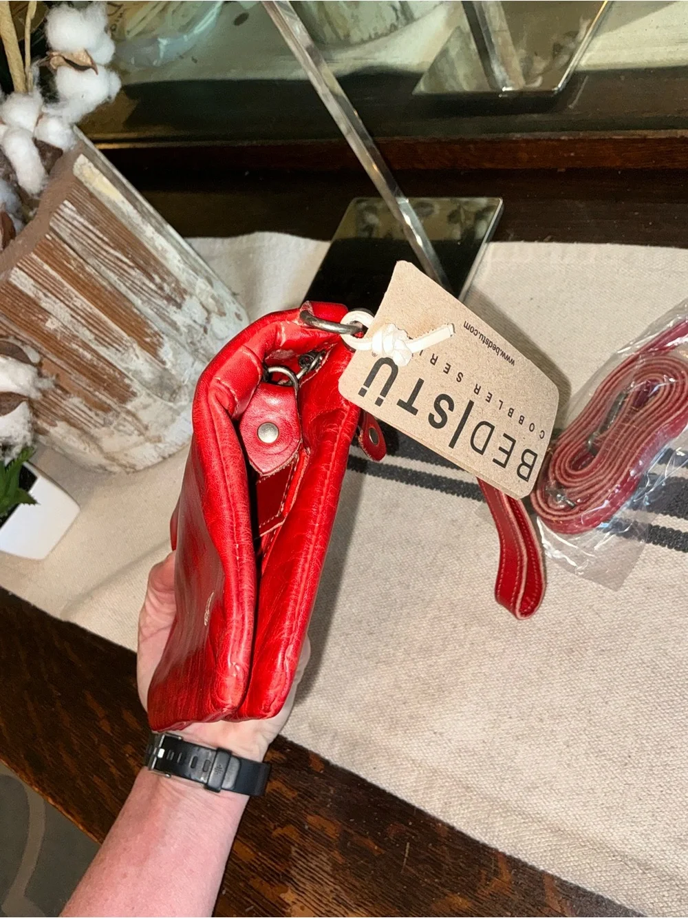 NWT Bed Stu Leather Cadence Wallet Wristlet Crossbody Bag Red Rustic MSRP $175
